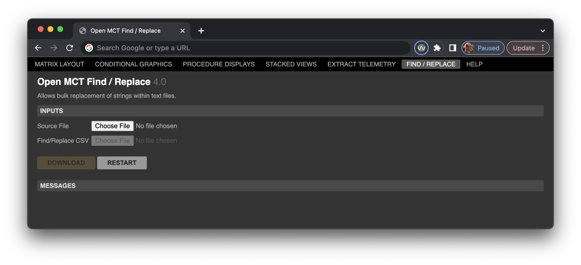 Picture of Find / Replace web interface